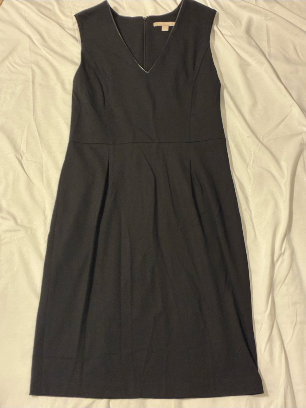 Banana Republic Black V-Neck Sheath Dress With Vegan Leather Detail.